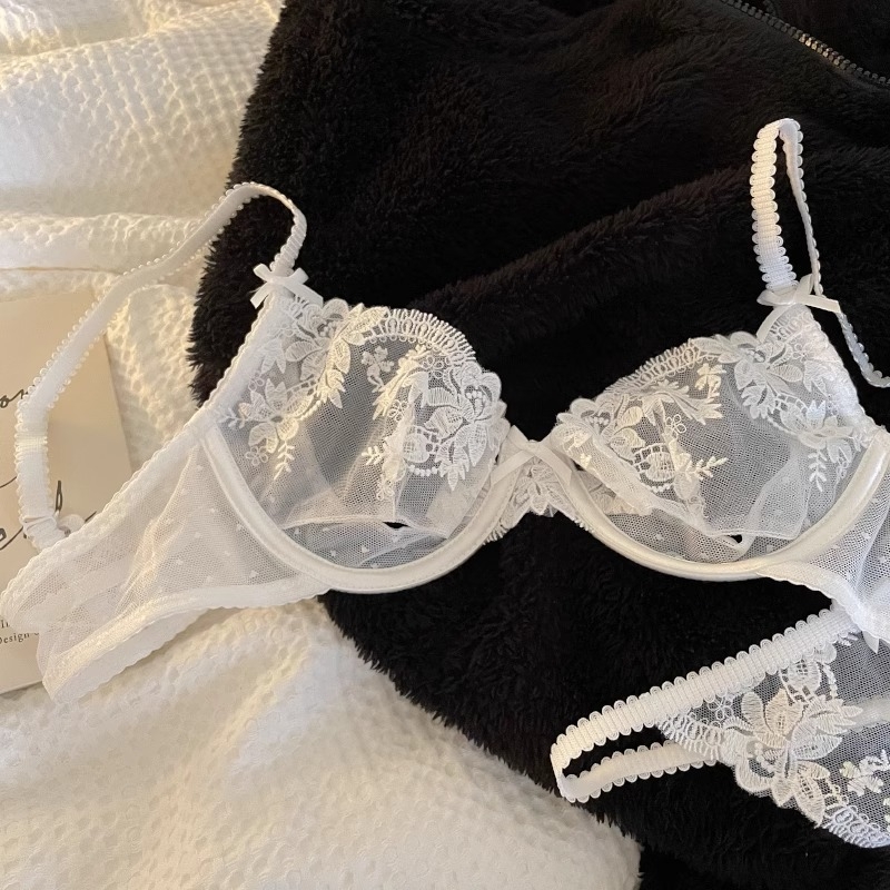 Francuski stil seksi čipkaste ženski donji rublje za ljeto, lagani grudnjak s mrežicom i izvezenim detaljima te push-up podrška za mali bust