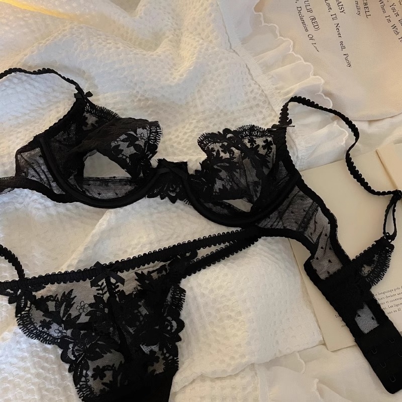 Francuski stil seksi čipkaste ženski donji rublje za ljeto, lagani grudnjak s mrežicom i izvezenim detaljima te push-up podrška za mali bust