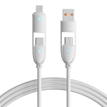 Kabel od tekućeg silikona za brzo punjenje, četiri u jedan, s Lightning i USB-C priključcima, 65W, ljubičasta
