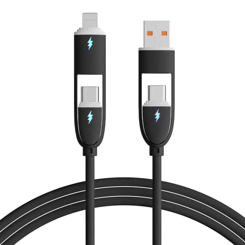 Kabel od tekućeg silikona za brzo punjenje, četiri u jedan, s Lightning i USB-C priključcima, 65W, ljubičasta