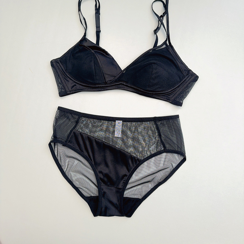 Francuskog stila tanak svileni saten grudnjak bez žice, Mulberry svila, seksi donje rublje, set