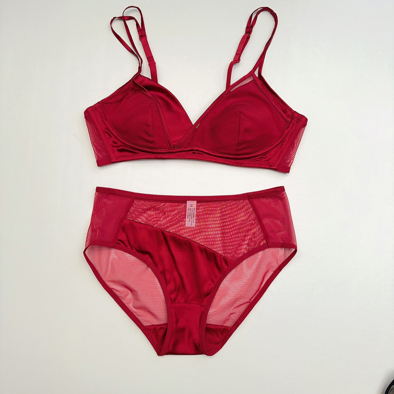 Francuskog stila tanak svileni saten grudnjak bez žice, Mulberry svila, seksi donje rublje, set