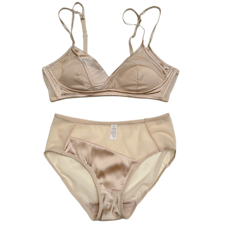 Francuskog stila tanak svileni saten grudnjak bez žice, Mulberry svila, seksi donje rublje, set