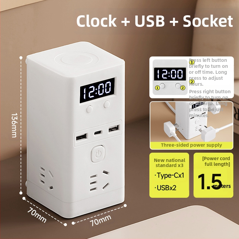 Vertikálny USB rozbočovač s bezdrôtovým nabíjaním, viacfunkčná stolná zásuvka s dlhým káblom