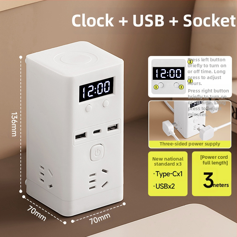 Vertikálny USB rozbočovač s bezdrôtovým nabíjaním, viacfunkčná stolná zásuvka s dlhým káblom