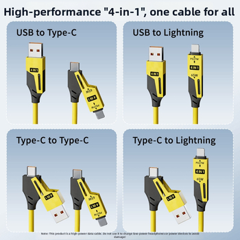 Sub-magnet 65W разтегателен 4-в-1 автомобилен кабел за зареждане с USB-C, Lightning и Micro-USB, дължина 1–2 м