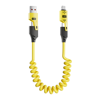Sub-magnet 65W разтегателен 4-в-1 автомобилен кабел за зареждане с USB-C, Lightning и Micro-USB, дължина 1–2 м
