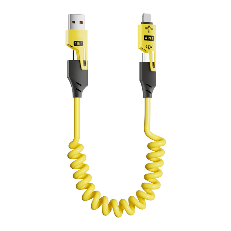 Sub-magnet 65W разтегателен 4-в-1 автомобилен кабел за зареждане с USB-C, Lightning и Micro-USB, дължина 1–2 м