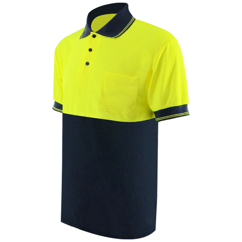 Brzo sušeća reflektirajuća polo majica u fluorescijsko žutoj i crnoj boji za rad na otvorenom i sigurnost u građevini, s mogućnošću logotipa