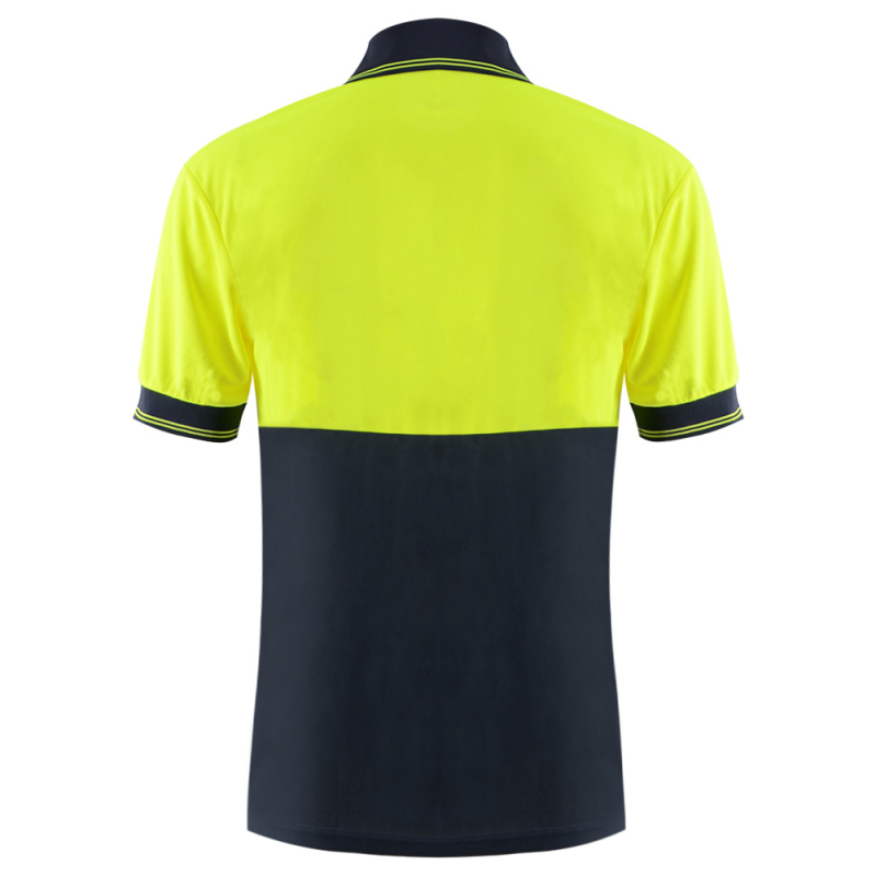 Brzo sušeća reflektirajuća polo majica u fluorescijsko žutoj i crnoj boji za rad na otvorenom i sigurnost u građevini, s mogućnošću logotipa