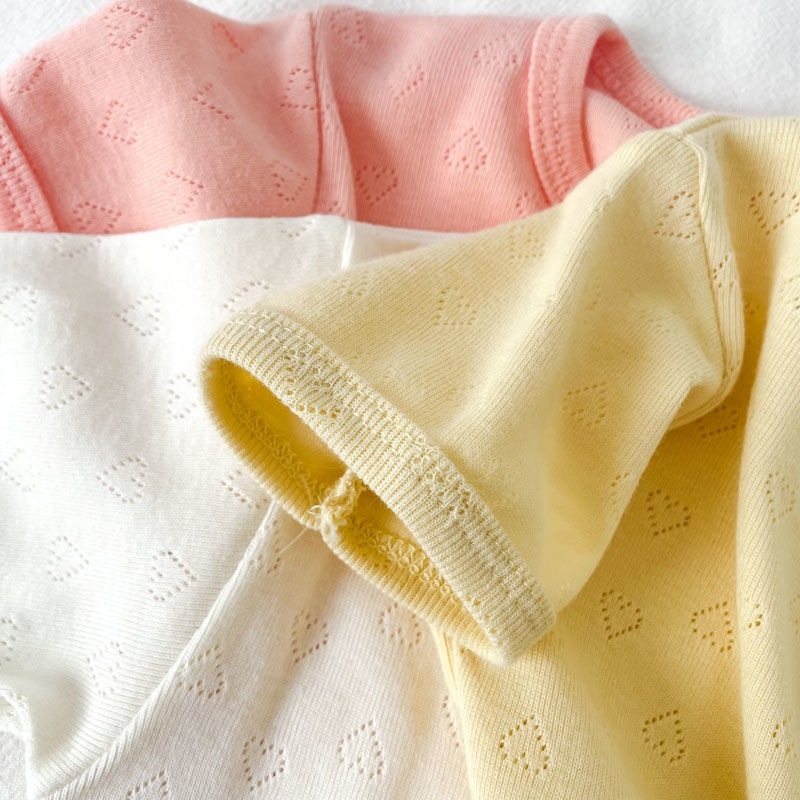 Nyári otthoni ruházati készlet lányoknak, koreai stílusú, szív mintás jacquard, könnyű pizsama gyerekeknek
