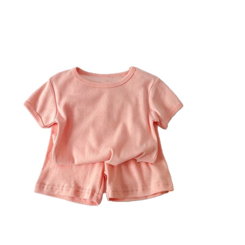 Nyári otthoni ruházati készlet lányoknak, koreai stílusú, szív mintás jacquard, könnyű pizsama gyerekeknek