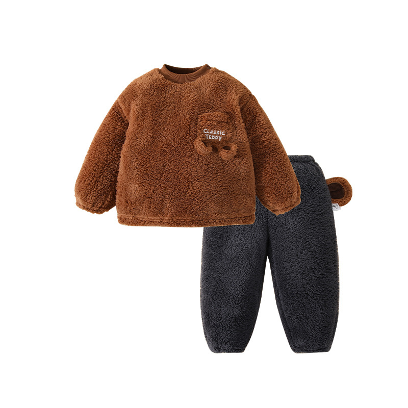Classic Teddy gyerekek otthoni ruházati szett, vastag fleece pulóver télre