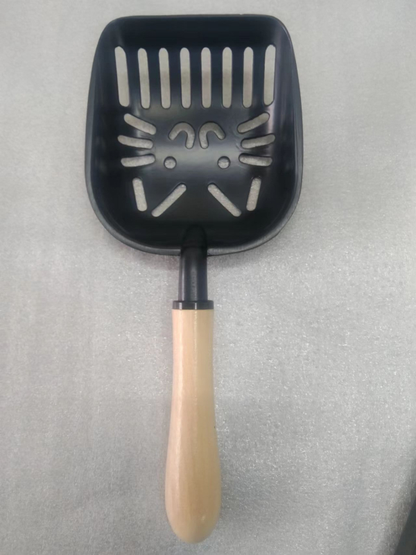 Višebojna lopatica za mačji pijesak od nehrđajućeg čelika i aluminijske legure, s drvenom ručkom