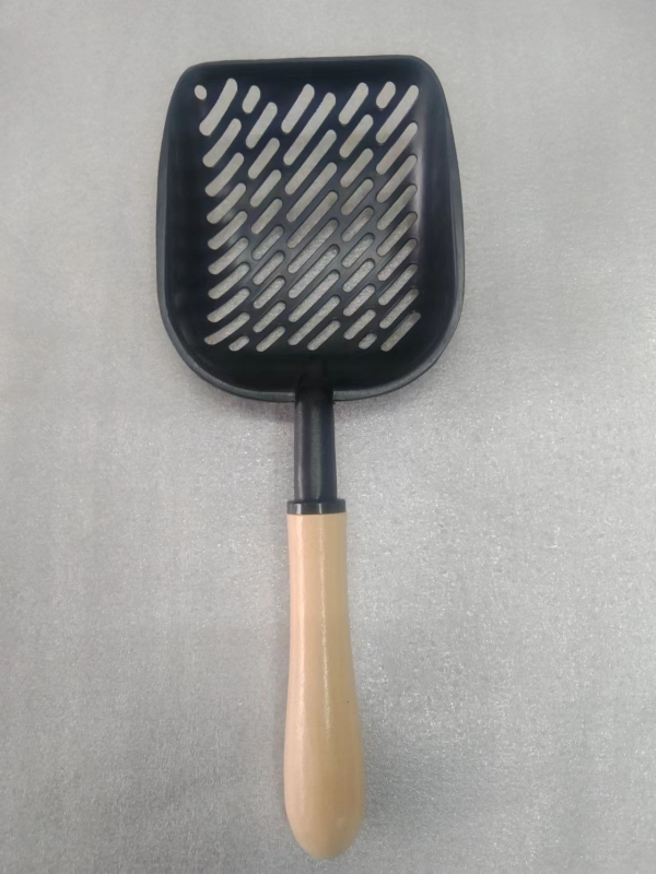 Višebojna lopatica za mačji pijesak od nehrđajućeg čelika i aluminijske legure, s drvenom ručkom