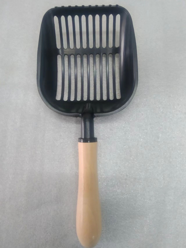 Višebojna lopatica za mačji pijesak od nehrđajućeg čelika i aluminijske legure, s drvenom ručkom