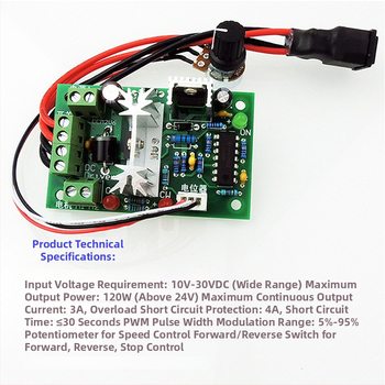 PWM riadiaci modul pre mikromotor 12V/24V DC s predným a zadným chodom a reguláciou rýchlosti pre motor s kefkami