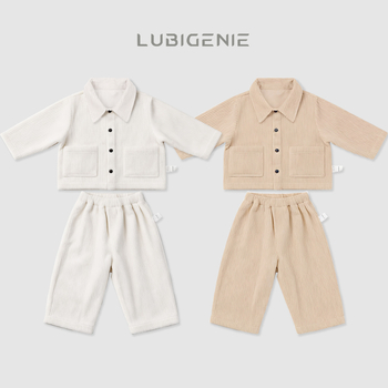 Dječji set od 100% pamuka corduroy – jednofarbni, unisex, dvodjelni komplet za novorođenčad (dugi rukav gornji dio + šorc)