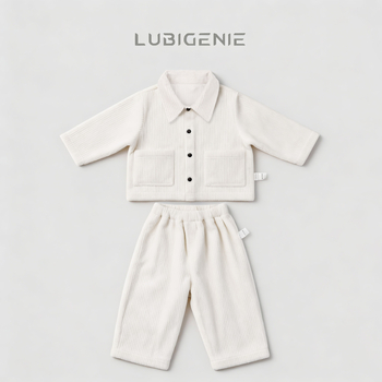 Dječji set od 100% pamuka corduroy – jednofarbni, unisex, dvodjelni komplet za novorođenčad (dugi rukav gornji dio + šorc)