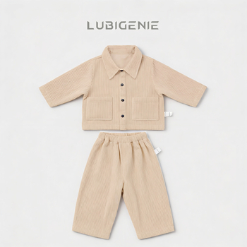 Dječji set od 100% pamuka corduroy – jednofarbni, unisex, dvodjelni komplet za novorođenčad (dugi rukav gornji dio + šorc)