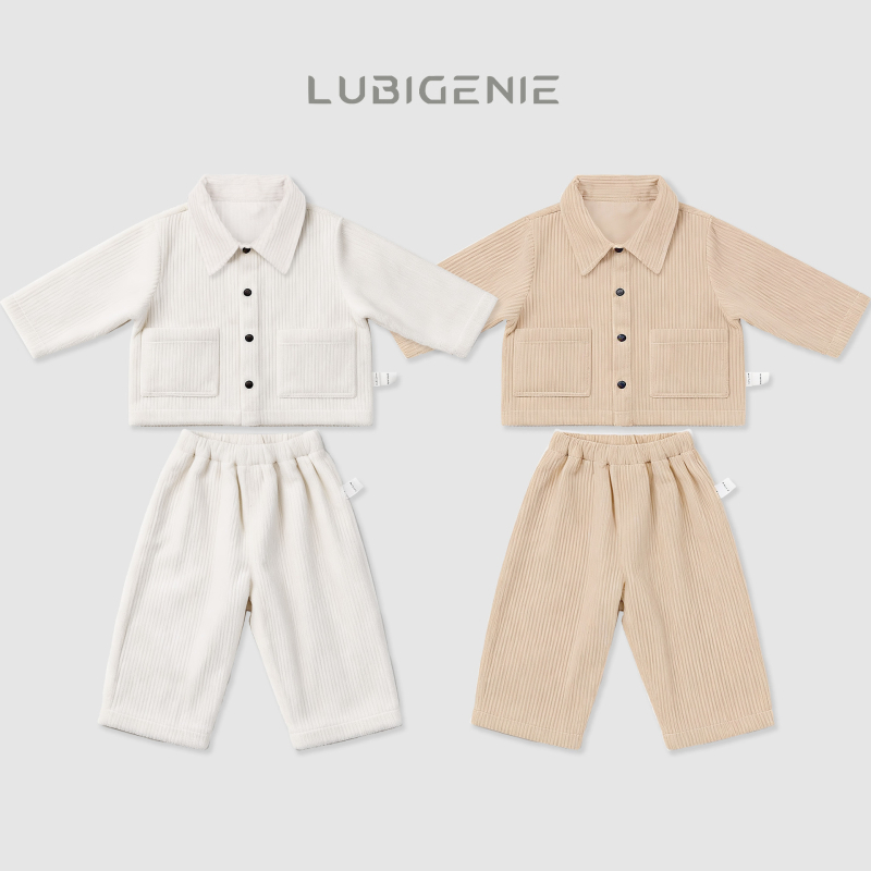 Dječji set od 100% pamuka corduroy – jednofarbni, unisex, dvodjelni komplet za novorođenčad (dugi rukav gornji dio + šorc)