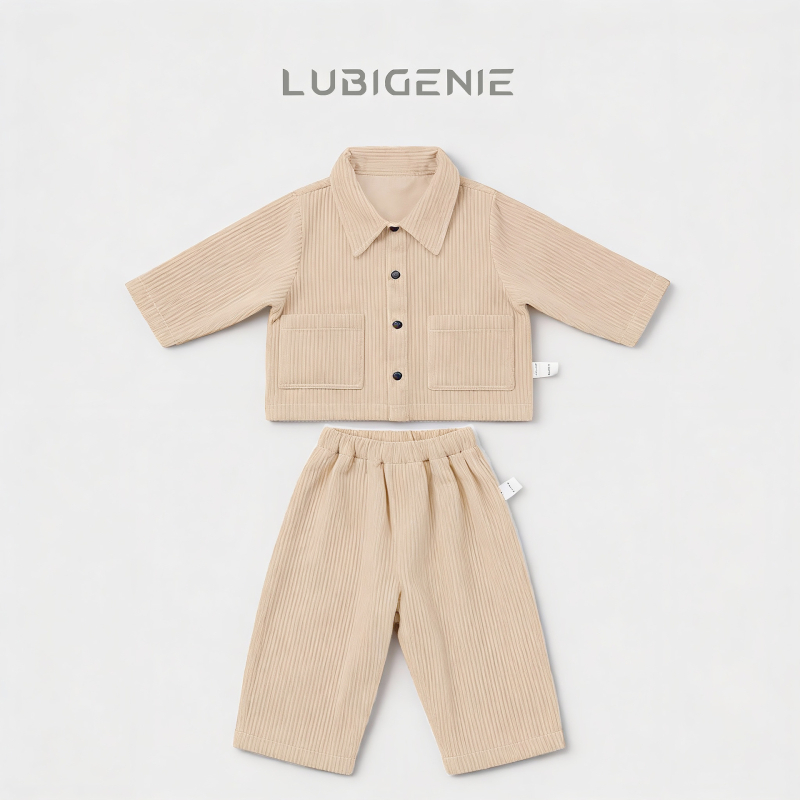 Dječji set od 100% pamuka corduroy – jednofarbni, unisex, dvodjelni komplet za novorođenčad (dugi rukav gornji dio + šorc)