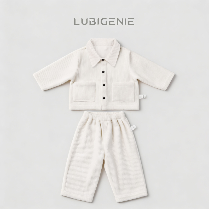 Dječji set od 100% pamuka corduroy – jednofarbni, unisex, dvodjelni komplet za novorođenčad (dugi rukav gornji dio + šorc)