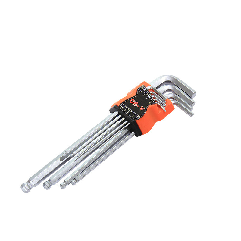 Matt felületű, 9 darabos hex kulcs készlet gömbvégű és sík végű kulcsokkal, 45# acél.