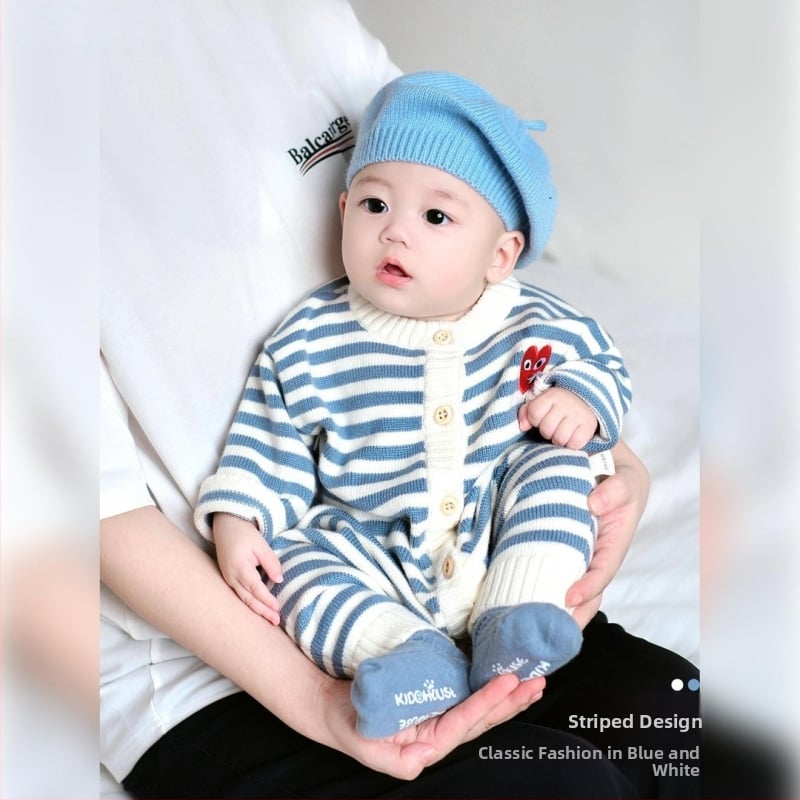 Jesenný pletený overal pre novorodencov, unisex, dlhé rukávy, 0–12 mesiacov