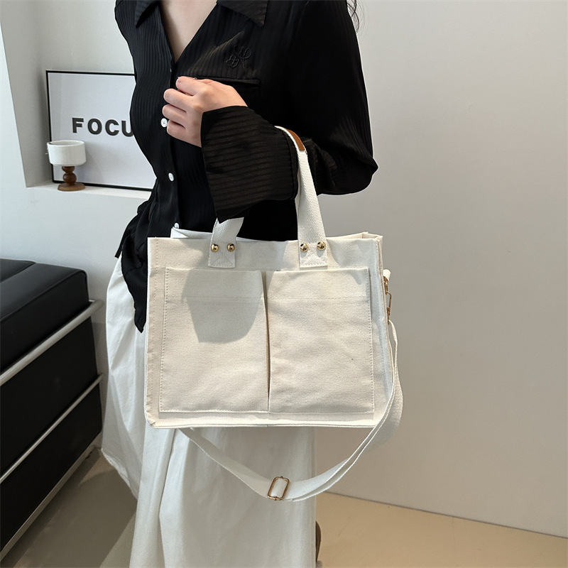 Platnena Tote torba s velikim kapacitetom, za rameno ili crossbody, studentski stil, magnetsko zatvaranje