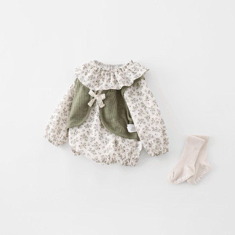Dvodijelni romper set za bebe djevojčice – proljeće i jesen, korejski stil s cvjetnim princes dizajnom