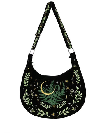 Europski tamni gotički stil, vez s motivom vještice i biljaka na flanelnom materijalu, crossbody torba velike kapacitete, vintage dizajn