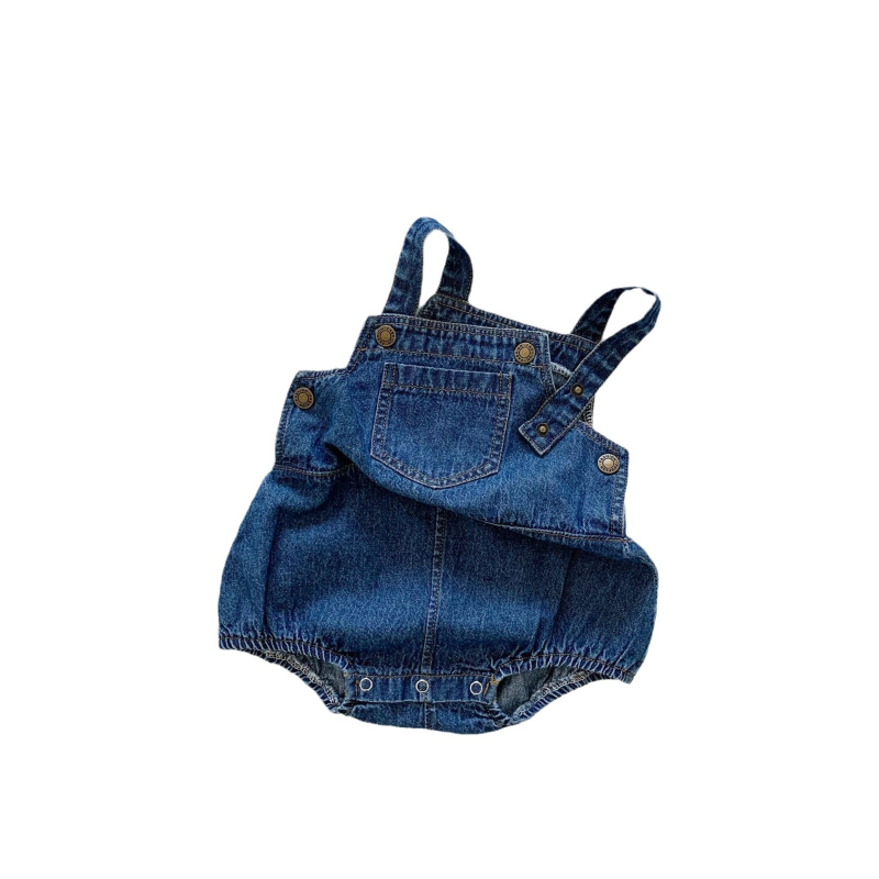 Koreai stílusú baba denim overál nyári-tavaszi, pamutból, ujj nélküli, uniszex