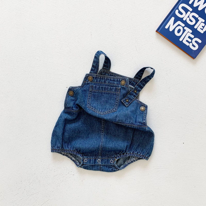 Koreai stílusú baba denim overál nyári-tavaszi, pamutból, ujj nélküli, uniszex