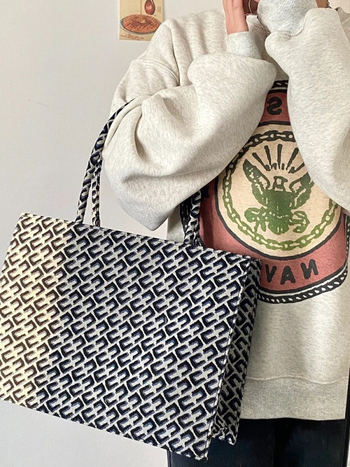 Ženska platnena torbica s jacquard uzorkom, vintage stil, veliki kapacitet