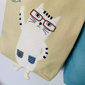 Embroidirana platnena torba za rame s motivom mačke – velika svakodnevna torba s unutarnjim džepovima
