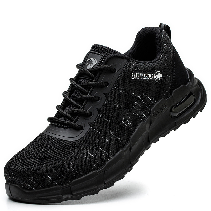 Pantofi de protecție cu profil redus, anti-statice, cu partea superioară tricot respirabil, rezistenți la ulei și la substanțe acide/slabe, fără metal, pentru trecerea prin porți de securitate.