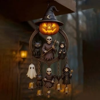 Gotički zvončić za Halloween s motivom tikve i duha – žetelac smrti