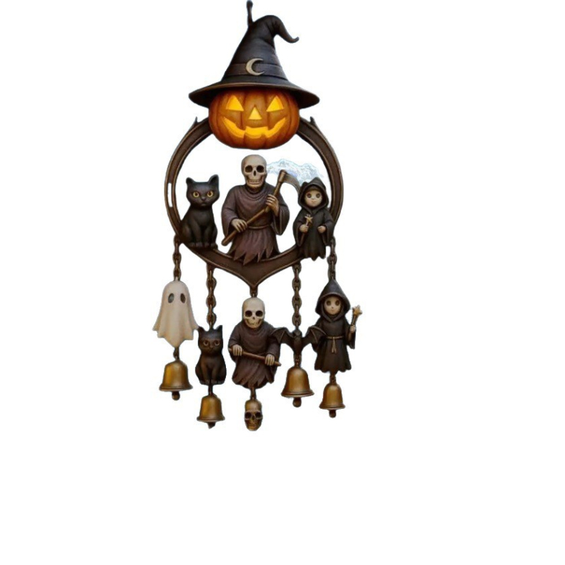 Gotički zvončić za Halloween s motivom tikve i duha – žetelac smrti