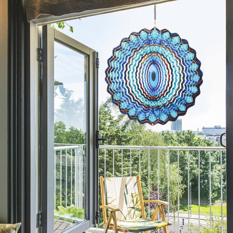 Metalna mandala – vjetrovita vrtulja s Đavolje oko, nehrđajući čelik, dekorativni privjesak za balkon i vrt