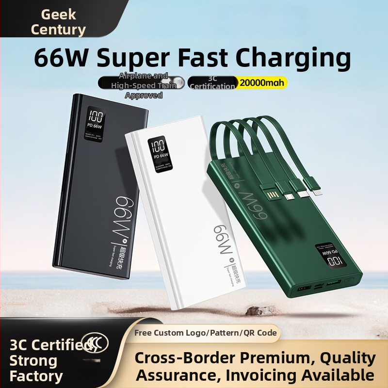 Power Bank so 3C certifikáciou, rýchle nabíjanie, zabudovaný kábel, 20 000 mAh kapacita, na mieru vyrobený