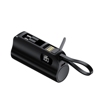 KC-certificirani mini kapsulni power bank 5000mAh s integriranim kabelom, prenosni izvor napajanja s mogućnošću prilagodbe logotipa