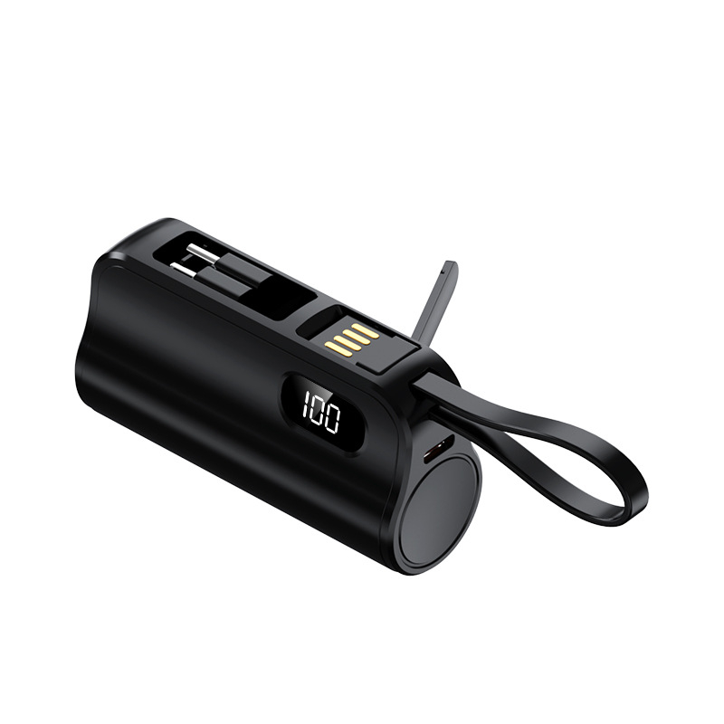 KC-certificirani mini kapsulni power bank 5000mAh s integriranim kabelom, prenosni izvor napajanja s mogućnošću prilagodbe logotipa