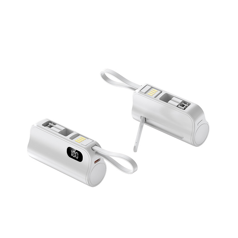 KC-certificirani mini kapsulni power bank 5000mAh s integriranim kabelom, prenosni izvor napajanja s mogućnošću prilagodbe logotipa