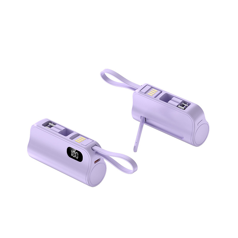 KC-certificirani mini kapsulni power bank 5000mAh s integriranim kabelom, prenosni izvor napajanja s mogućnošću prilagodbe logotipa
