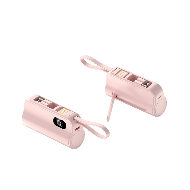 KC-certificirani mini kapsulni power bank 5000mAh s integriranim kabelom, prenosni izvor napajanja s mogućnošću prilagodbe logotipa