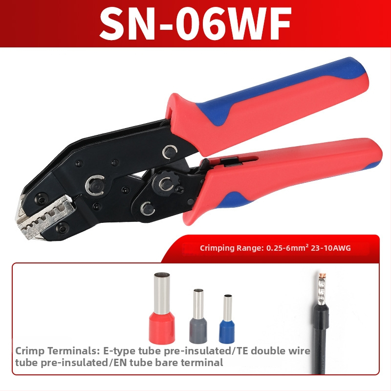 SN-58B Kliešte na crimpu pre izolované terminály s ratchet mechanizmom, viacnásobné čeľuste