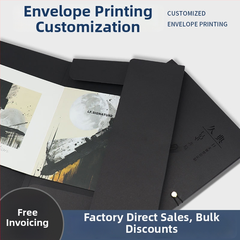 A4 čierny priečinok na dokumenty s vlastným krytom a zlatým otlačením