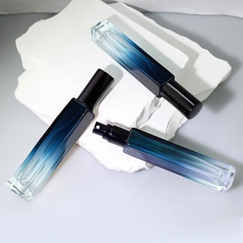 Gradiens kék négyzet alakú sprayüveg, üres parfüm mintatároló üveg, 10 ml és 5 ml