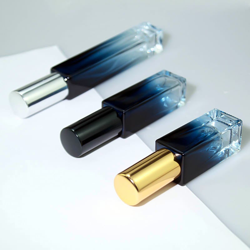Gradiens kék négyzet alakú sprayüveg, üres parfüm mintatároló üveg, 10 ml és 5 ml